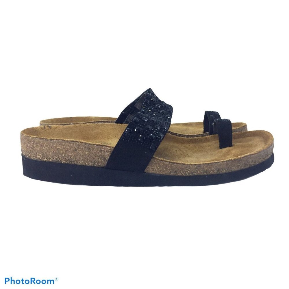 NAOT Womens 10M/41 Black Leather Beaded Slip on Sandals Shoes